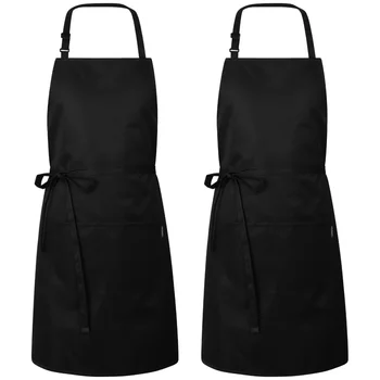 

Hemoton 2pcs Adjustable Bib Apron Waterproof Oil-proof Kitchen Apron Professional Chef Cooking Apron for Women Men (Black)