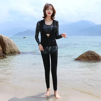 

Tankini Women Surf Diving Shirt Swimming Clothes Swim Leggings Surfing Swimsuits For Sports Swimsuit Bikini Set Zipper Rashguard