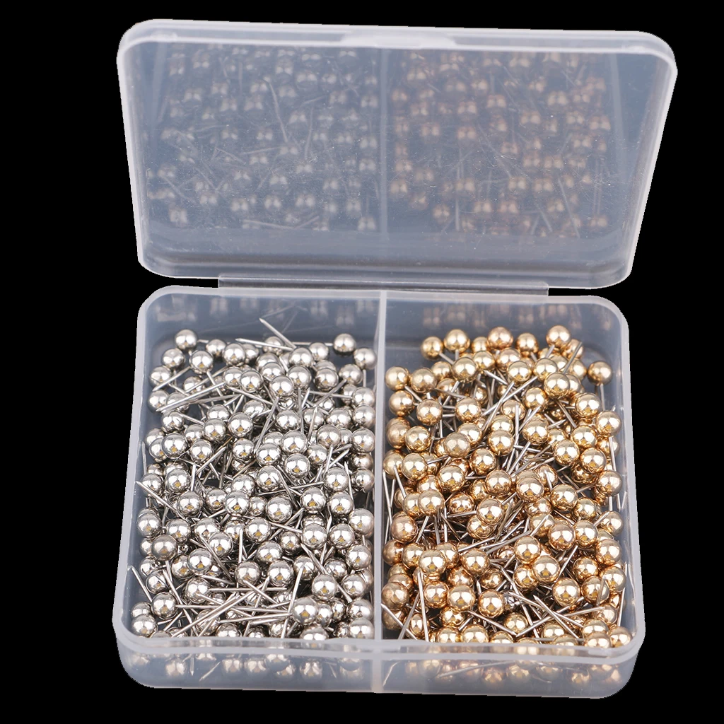 400 Pcs Shiny Silver Gold Map Tacks Push Pins Plastic Head With Steel Points