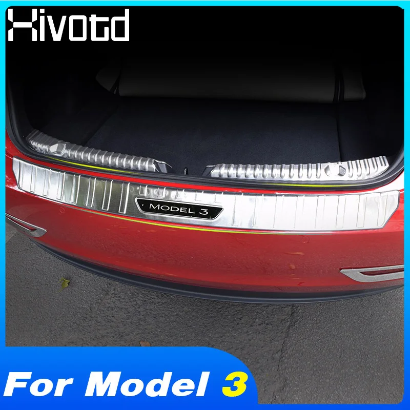 

Hivotd for Tesla Model 3 2019 Stainless Car Rear Boot Trunk Inner & Outer Bumper Protector Guard Sill Plate Cover Accessories