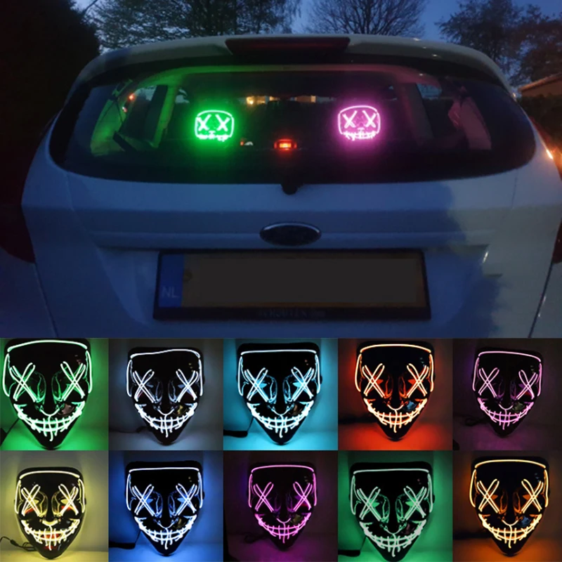 

1pcs LED Neon Auto Decorative Light Mask Party Masks Purge Election Funny Halloween Horror Cosplay Glow In Dark Masque