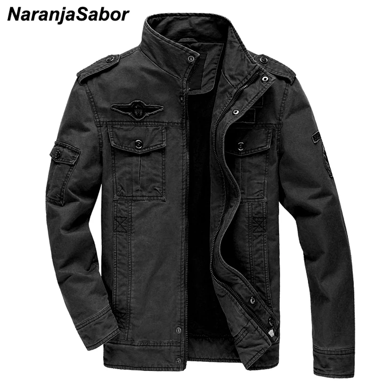 

NaranjaSabor New Jacket Mens 2019 Autumn Men Solid Color Coat Male Fashion Military Outwear Large Size 6XL Brand Clothing N573