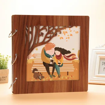 

Handmade Photo Album Insert Page Collection 16 Inch Craft Wooden Cover Gifts Sticky Type Record Loose Leaf Home DIY Memory