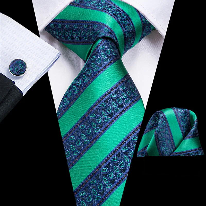 SN-1641 Hi-Tie Модные синие шелковые галстуки для мужчин Пейсли и полоса шеи галстук платок набор запонок для мужчин костюм деловой свадьбы