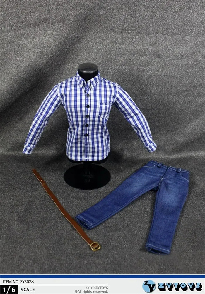 1/6 мужская одежда 1:6 ZYTOYS ZY5028 Youth blue white Checker Box рубашка и джинсы Набор для 1" фигурка куклы тело
