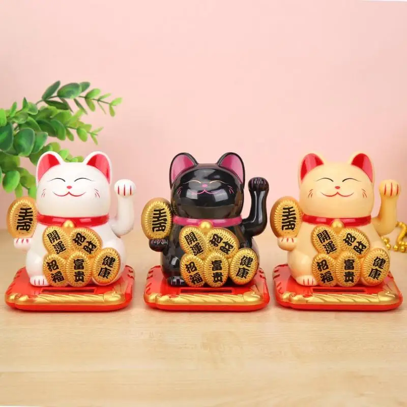 3.5 Inch Medium Hand Waving Lucky Car Decoration Creative Gifts Cat Solar Beckoning Feng Shui Cat Home Decoration Ornaments