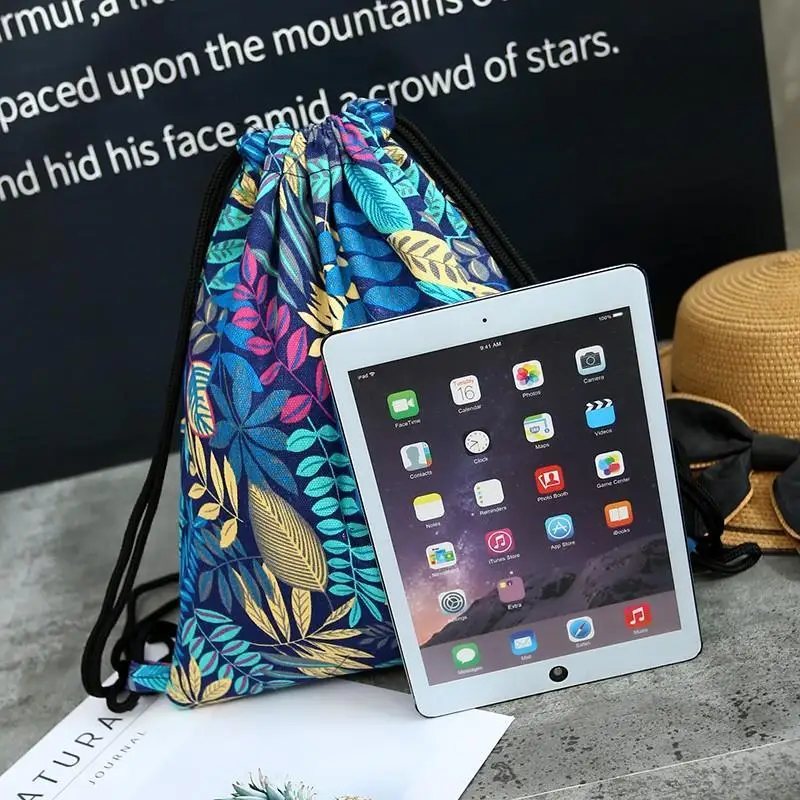 Fashion Style Student Shoulder Storage Bag Women Men Drawstring Travel Beach Backpack Leaf Bag Toys Shoes Clothes Organizer