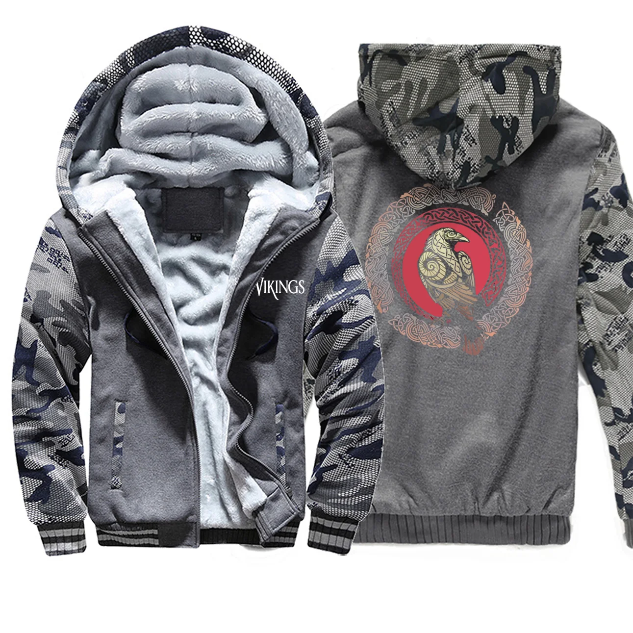Viking Legend Guardian Eagle Camo Толстовка Мужская Классическая винтажная флисовая верхняя одежда Осенняя хип-хоп размера плюс Спортивная одежда на молнии спортивный костюм - Цвет: Dark Gray 6
