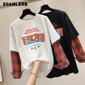 

Letter Print Long Sleeve T-shirt Women's 2020 Spring New Korean-Style Round-Neck Pullover T Shirt Tshirt Female Ladies T-shirts