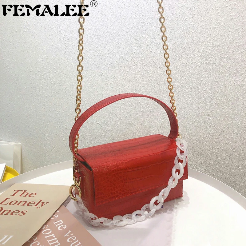 

Women Crorodile Pattern Box Flap Hot Ins 2019 Acrylic Handbags Lady Luxury Trendy Chains Shoulder Bag Alligator Messenger Bags
