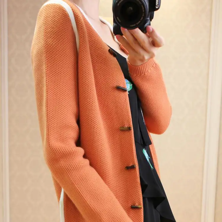 ^Cheap Round Neck Cashmere Cardigan Women's Thick Jacket Slim Knit Sweater Female Coat