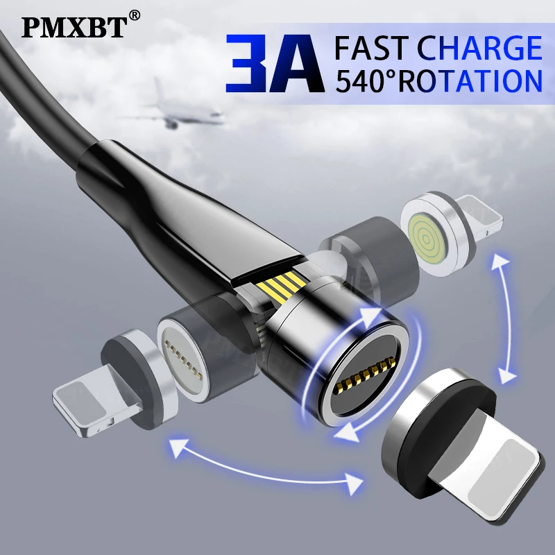 Магнитный зарядный кабель Micro USB/Type-C портативный вращающийся на 540 градусов для