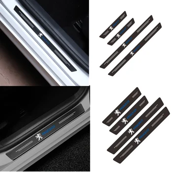 

4PCS Car Door Threshold Plate Anti-Scratch Carbon Fiber Sticker For Peugeot 107 108 206 207 308 307 508 2008 3008 Accessories