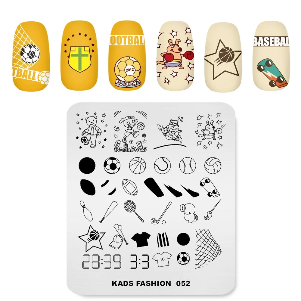Nail Stamping Plates Nail Art Stamp Template Stencil Nail Sports Ball basketball football baseball Image Plate Manicure Tools 4