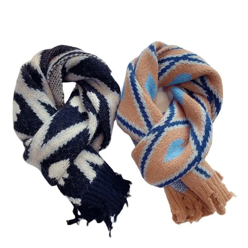 

2020 winter new Korean version of broken tassel knitted scarf for men and women baby warm long scarf diamond love wool scarf