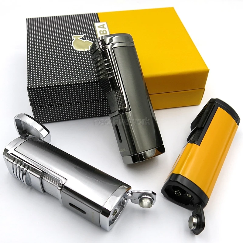 

COHIBA Gadgets Metal Refillable Cigar Lighter Windproof 4 Torch Jet Flame Fire Torch Cigar Cigarette Lighter
