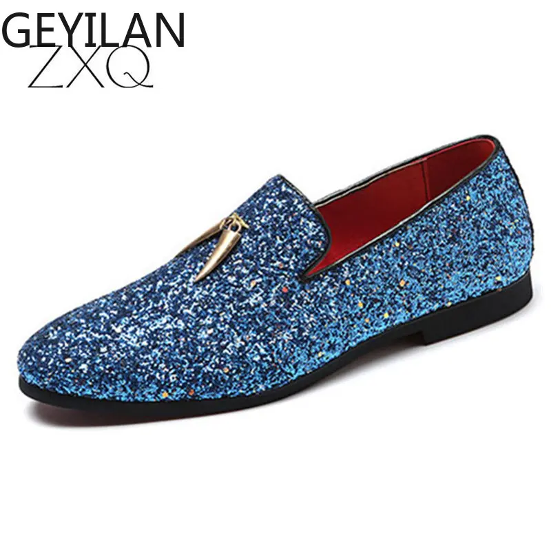 

Luxury Men Loafers Shoes Slip On Moccasins Plus Size 38-48 Glitters Bling Stylish Flats Shoes Man Party Shoes