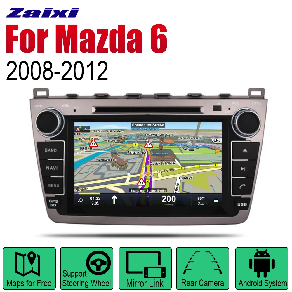 ZaiXi Авто Радио 2 Din Автомобильный dvd плеер на основе Android для Mazda 6 2008 ~ 2012 GPS Навигация