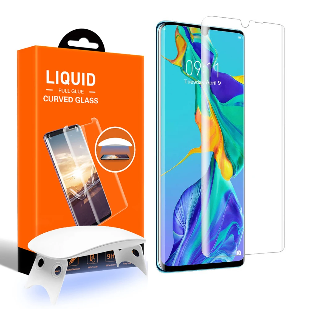 УФ жидкий Полный Клей закаленное стекло для huawei P30 mate 20 Pro Накладка экрана