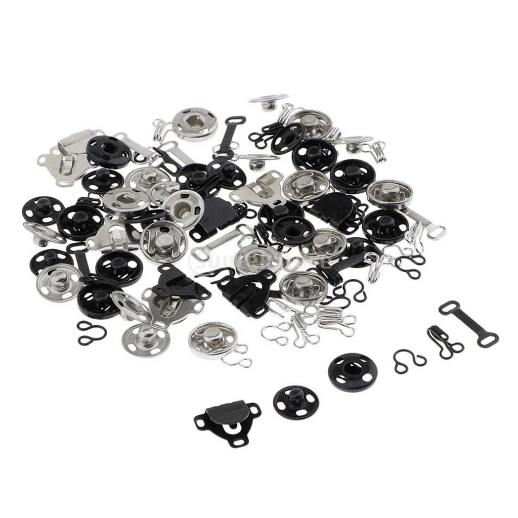 50 Pairs Sewing Hooks Eyes Closure Snap Buttons Kit Garment Sewing Accessories for Trousers, Skirt, Dress, Bra Sewing DIY Craft