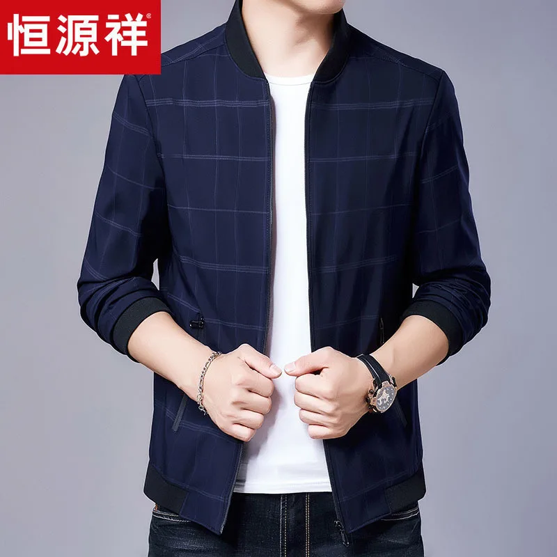 

HYX Autumn New Style Coat Jacket Plaid Baseball Uniform Middle-aged MEN'S Top Daddy Clothes Casual Coat