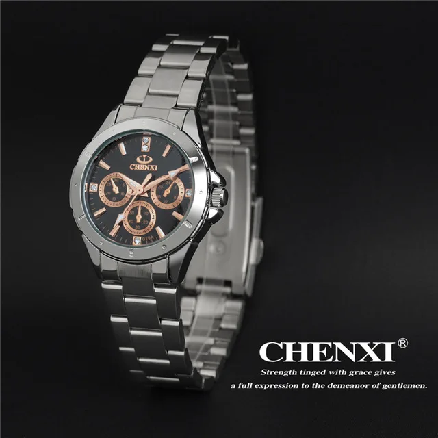 RoseGold Black Watch CHENXI женские модные Стальные часы женские Простые Стильные женские кварцевые часы женские роскошные брендовые наручные часы Relojes Mujer - Цвет: RoseGold Black Watch