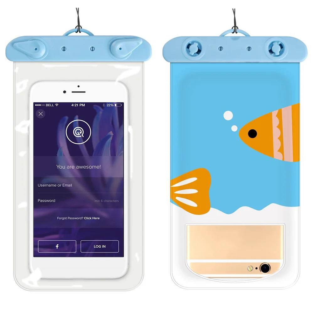 Fish Сумка для телефона, держатель для карт, мультяшный узор, полностью водонепроницаемый, дрейфующий, на открытом воздухе, прозрачный чехол, кошелек, портативный, для хранения, для плавания, герметичный - Цвет: Fish