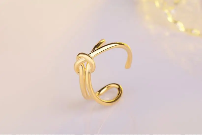 Подлинные 925 пробы серебряные кольца с узлом для женщин и девочек женские ювелирные изделия на палец подарок на день рождения для лучшего друга - Цвет камня: Gold