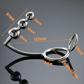 Stainless Steel Men Anal Hook Anal Beads Plug Cock Ring Metal Butt Plug Prostate Massager Anal Plug Penis Scrotum Ring Sex Toys 5