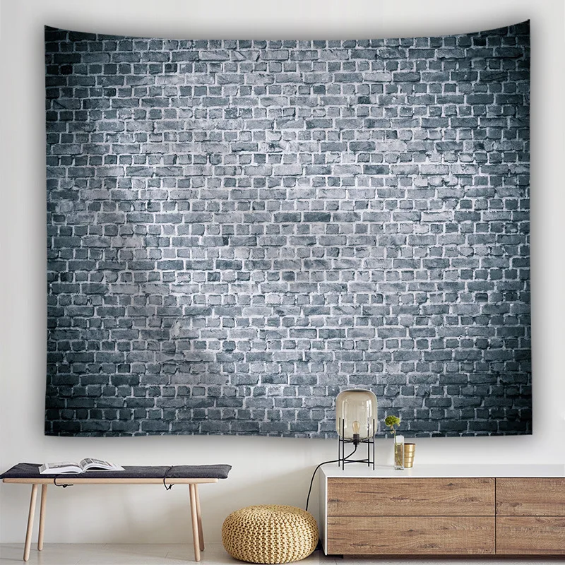 

Retro Industrial Style Grey Brick Wall Tapestry Hippie Trippy Tapiz Pared 3D Wall Cloth Dorm Bedroom Living Room Decor Backdrop