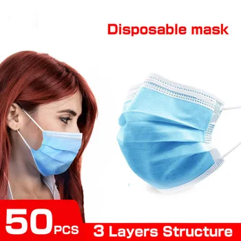 

50PCS Disposable Adult Mask Nonwove 3 Layer Ply Filter Mask mouth Face mask filter dustproof Protective masks