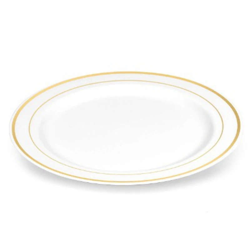 Gold Disposable Plates-Dessert/Appetizer Plates with Gold Rim Real China Look for Weddings, Parties,Catering,Birthday Parties
