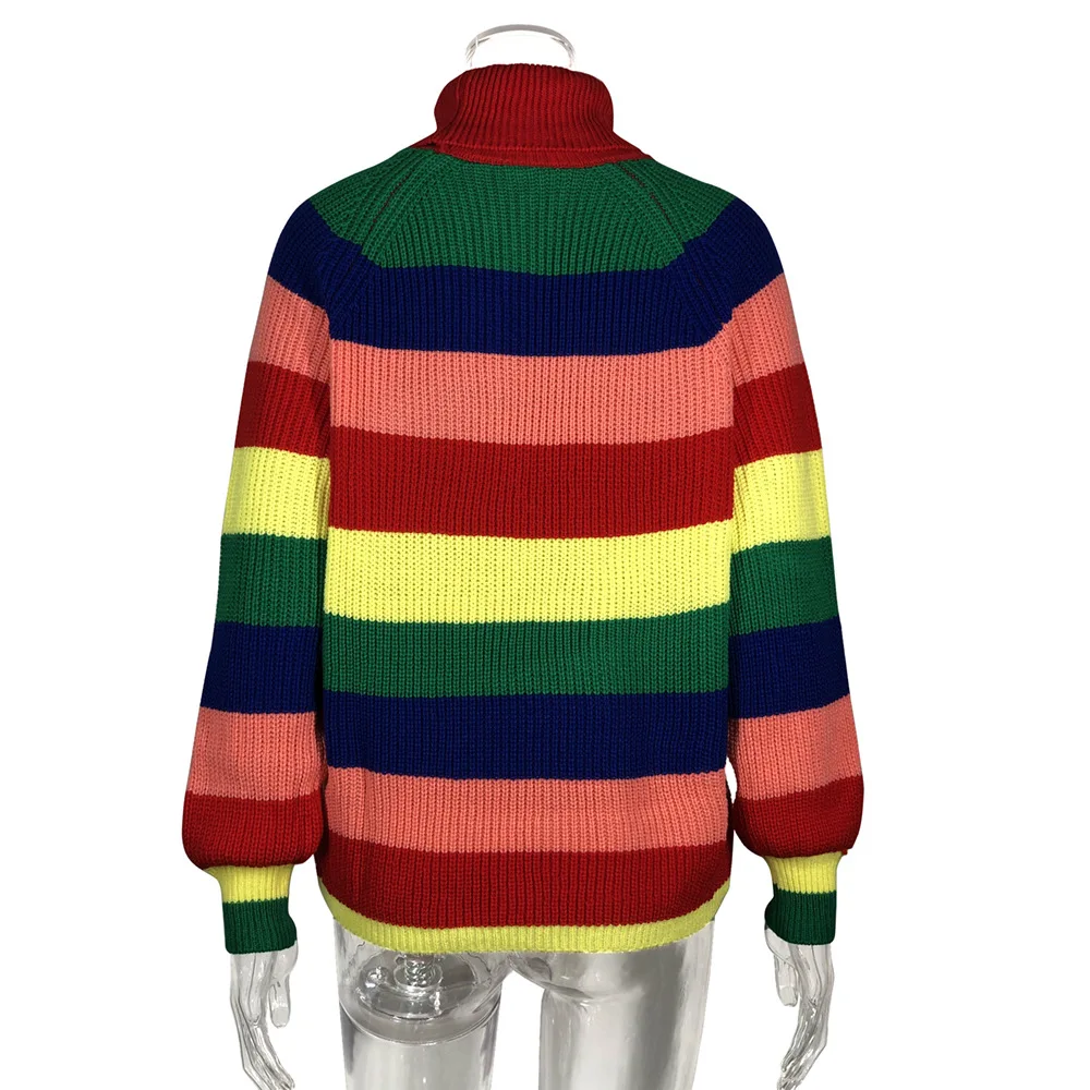 iMucci Winter Turtleneck Woman Sweaters 2020 Long Sleeves Loose Contrast Colo Knitted Sweater O-Neck Oversized Pullovers Female