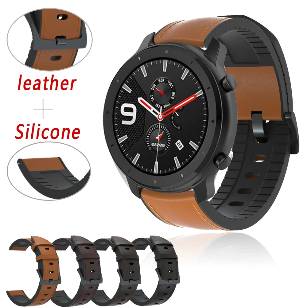 Ремешок из кожи и силикона для Xiaomi Amazfit GTR 42 47 мм сменный Браслет часов GT2 46 Huami GTS |