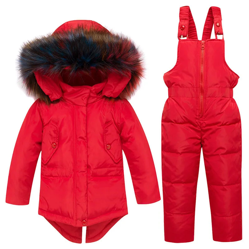 Зимние костюмы для маленьких девочек, пуховый костюм, комплект для детей 3-4-5 лет, Толстая теплая куртка и штаны для маленьких девочек, комплект, зимняя одежда для малышей - Цвет: red