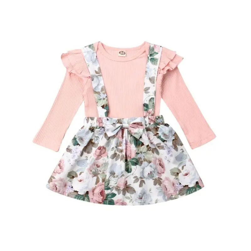 

2PCS Toddler Kids Baby Girl T-shirt Tops+Flower Bow Skirt Casual Outfit Clothes