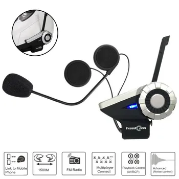

FreedConn Motorcycle Helmet Headphone T-Rex FM 2 Riders 1500M BT Interphone Moto Bluetooth Intercomunicador+Soft Mic EU PLUG