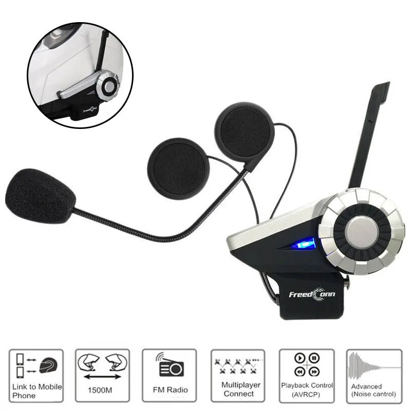 Наушники для мотоциклетного шлема FreedConn T-Rex FM 2 Riders 1500M BT Interphone Moto Bluetooth Intercomunicador +
