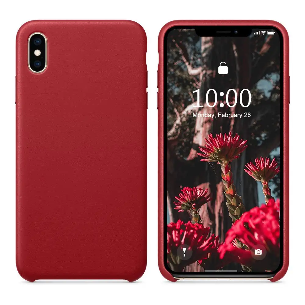 Чехол из натуральной кожи для iPhone Xs MAX XR 7 8 Plus 11 pro max чехол из натуральной кожи задняя крышка с логотипом металлическая кнопка - Цвет: Red