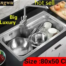 Квартира роскошный большой Кухня один корыто раковина сделать блюда 304 нержавеющая сталь Горячая Распродажа 800x500 мм