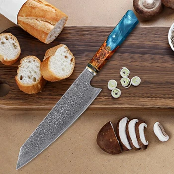 

Chef Cooking Knives Fish Vegetable Slicing Knife Steel Stabilized Wood Resin Handle Knife for Cutting Slices Japanese Knife