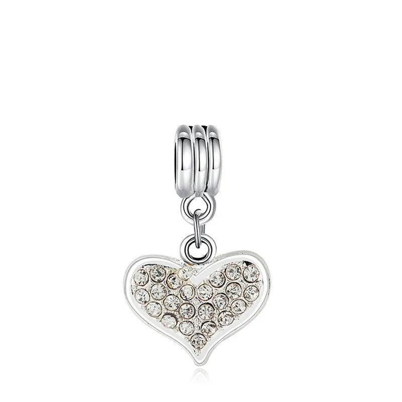 5PCS New Silver Colour Alloy Beads Full Crystal Heart Pendant Charm Fit Handmade Necklace for Women Engagement Girlfriend Gift | Украшения