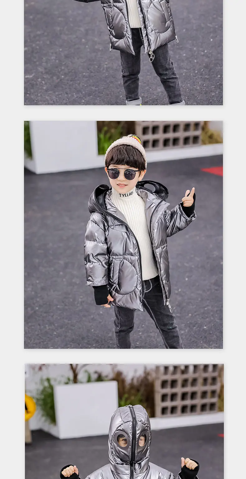 Japanese Ultra man Style Kids Winter Coat Boys Hooded Down Cotton Thick Jacket Girls Golden Silvery Loose Coats Children Clothes