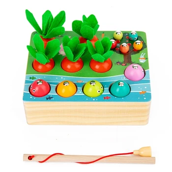 

Toddler Puzzle Happy Farm Game Pull Carrot Fishing Worm Catching Toy Baby Early Education Parent-child Interactive Toys