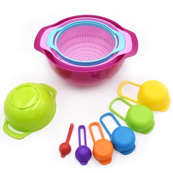 

10 Pcs Set Mixing Bowls Set Nesting Bowls Stackable Measuring Cups Sieve Strainer Colander For Salad Cooking Baking Tool