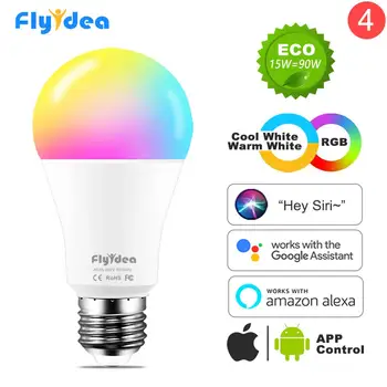 

E27 LED Smart Light Bulb Color Changing Lamp WiFi Bulbs Siri Voice Control Alexa Google Assistant 90W equivalent AC 110V 220V