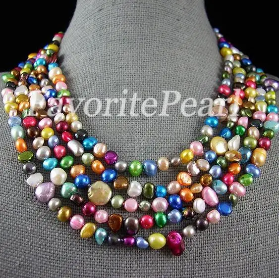 

New Perfect Favorite Pearl Necklace Rainbow AA 4-9MM Baroque Genuine Freshwater Pearl Long Necklace 100inches Handmade Jewelry