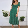 2022 Summer Vintage Party Dress Square Collar Ruffle Elegant Sexy Dress Beach Female Green Mid Dresses Vestidos ► Photo 3/6