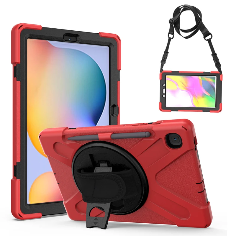 

For Samsung Galaxy Tab S6 Lite Silicon Back Case Shoulder Rotation PC Stand Handheld Safety Cover for Samsung Tab SM-P610 P615