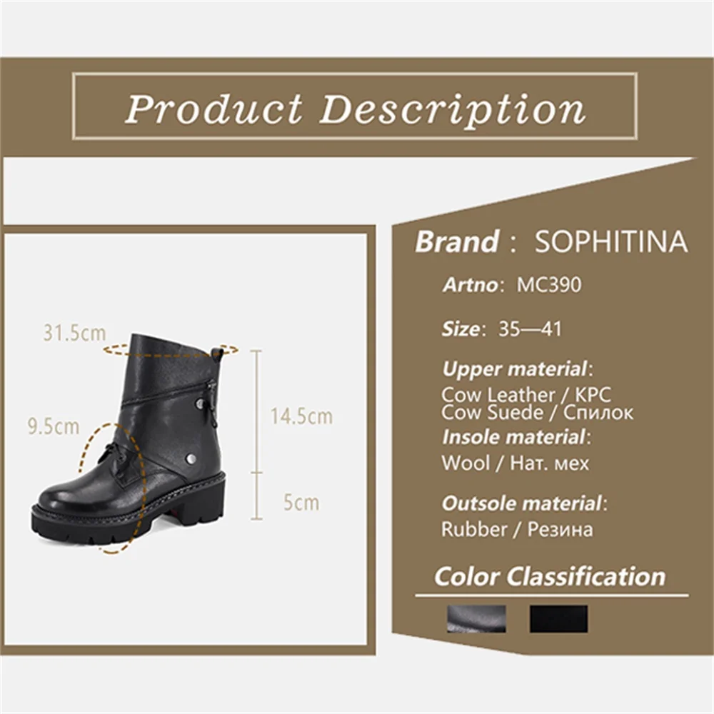 SOPHITINA/новые ботинки с металлическими украшениями; удобная обувь из высококачественной натуральной кожи с круглым носком; женские ботинки на квадратном каблуке; MC390